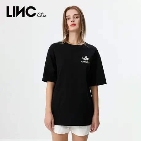 商场同款LINC金羽杰2023夏秋新款印花图案休闲宽松圆领短袖T恤女商品大图
