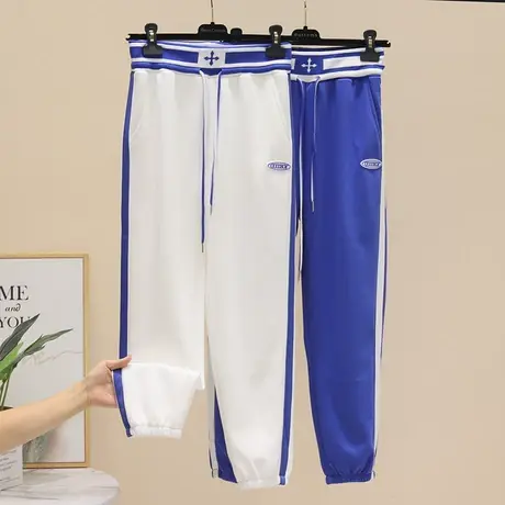 2023秋季新款休闲裤女士时尚百搭拼色小脚卫裤网红潮牌弹力运动裤商品大图