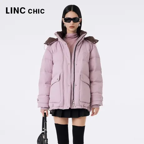 LINCCHIC金羽杰2023秋冬新品都市时髦轻奢短款连帽面包服羽绒服女商品大图