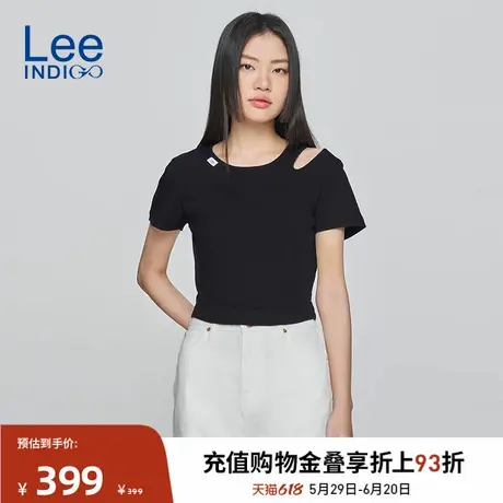 Lee商场同款25春夏新品修身版圆领露肩设计黑色女短袖T恤潮K11000图片