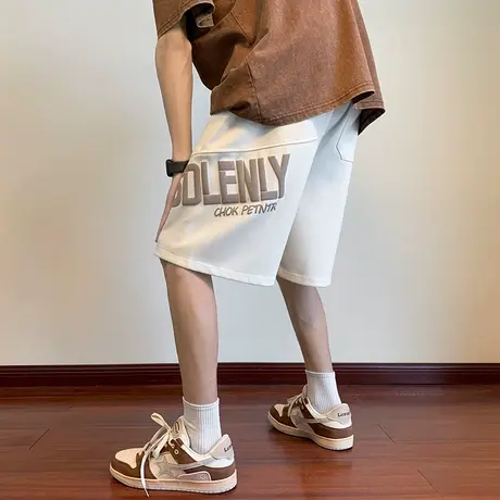 立体发泡印花休闲短裤男夏季宽松2025新款直筒运动裤五分美式复古商品大图