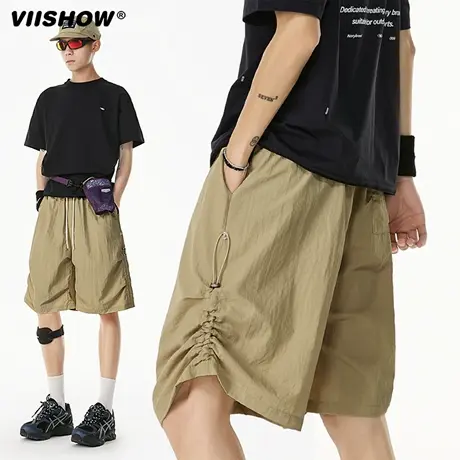 VIISHOW速干户外工装短裤男士夏冰丝宽松抽绳运动休闲沙滩五分裤商品大图