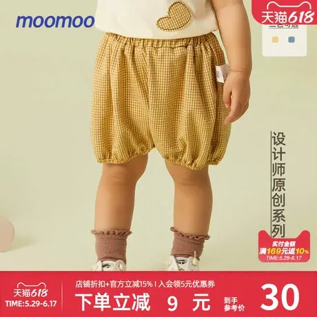 【设计师原创】moomoo童装女小童花苞短裤夏新款弹力格子南瓜裤商品大图