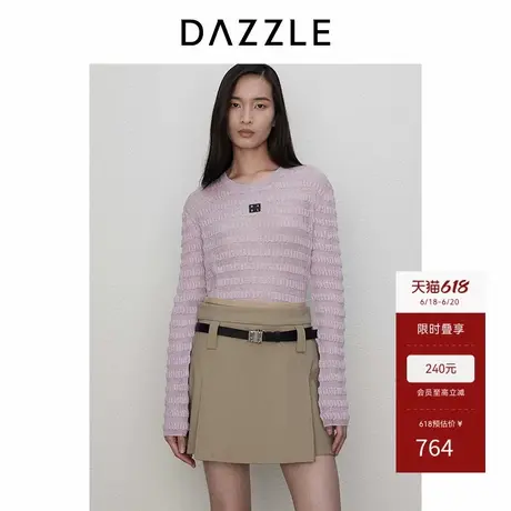 DAZZLE地素奥莱 毛针织衫秋季女装复古波浪提花圆领上衣商品大图