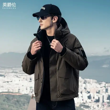 【90白鹅绒子】石墨烯热反射锁温羽绒服男士冬季防寒连帽工装外套商品大图