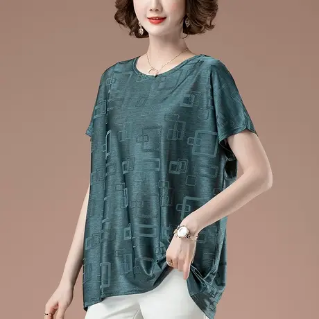 短袖t恤女夏季加肥加大码女装宽松中年妈妈洋气百搭遮肚显瘦体恤商品大图