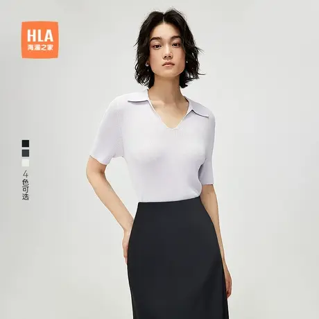 HLA/海澜之家修身短袖针织衫25春夏新翻领透气显瘦轻薄上衣女装商品大图