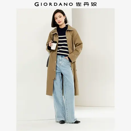 佐丹奴外套女装轻奢光泽梭织配腰带立领长款风衣外套 18373924商品大图