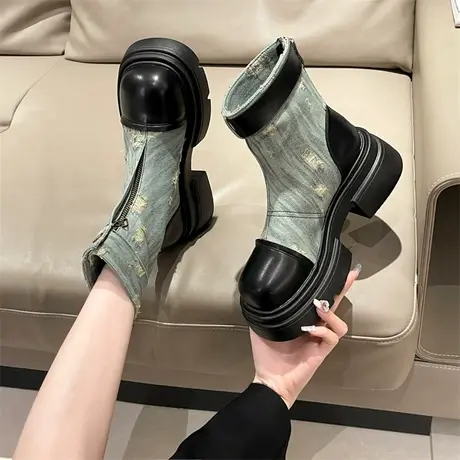 马丁靴女2023年新款春夏季新款厚底增高短靴炸街英伦风单靴ins潮图片