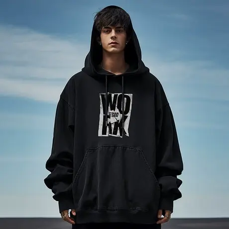 重磅美式复古嘻哈加肥加大码卫衣男纯棉做旧高街外套加绒春秋冬季商品大图