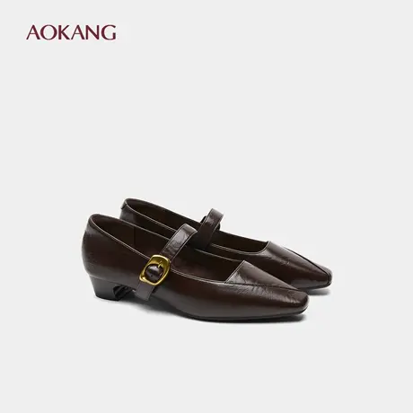 奥康 女鞋春秋新款法式玛丽珍鞋简约复古方头粗跟女通勤浅口单鞋图片