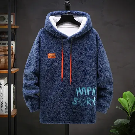 青少年卫衣男加绒加厚颗粒绒外套男孩保暖秋冬中学生羊羔绒帽衫潮商品大图