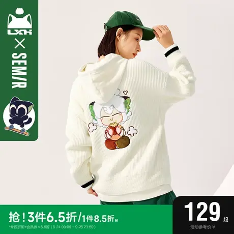 [预售][罗小黑]森马毛衣女刺绣圆领落肩2022冬季新款宽松撞色毛衫图片