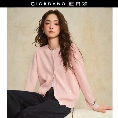 设计师款佐丹奴混色毛衣女秋冬新款圆领花形纽扣针织开衫18355818商品大图