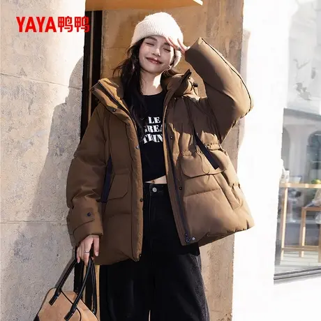 鸭鸭羽绒服女2025冬季新款时尚休闲保暖宽松中长款加厚连帽外套YZ商品大图
