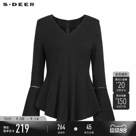 sdeer圣迪奥冬装女装法式V领不规则镂空喇叭袖外套S244Z2211商品大图