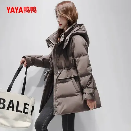 【鸭鸭甄选】2022年新款羽绒服女中长款连帽收腰显瘦休闲外套商品大图