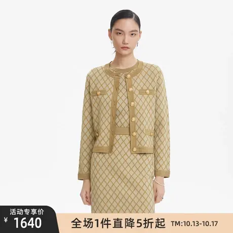 LANCY/朗姿2023新款针织外套女格纹圆领修身通勤职业女上衣商品大图