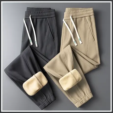 2023年新款防风防寒男生加绒冬季束脚休闲裤子秋冬款保暖加厚卫裤商品大图
