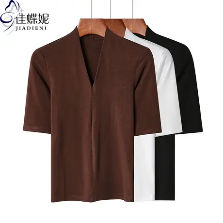 春秋新款V领纯欲修身显瘦纯色内里磨毛保暖中袖体恤上衣女打底衫图片