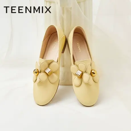 天美意平底单鞋女软底皮鞋豆豆鞋瓢鞋2022秋BE431CA2图片