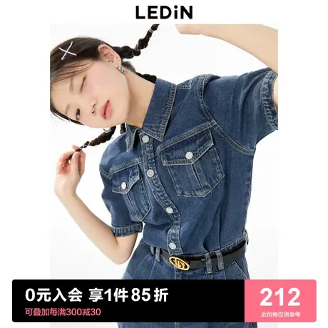 乐町收腰连体牛仔短裤女2023年夏季新款洋气高腰休闲裤气质中短裤商品大图