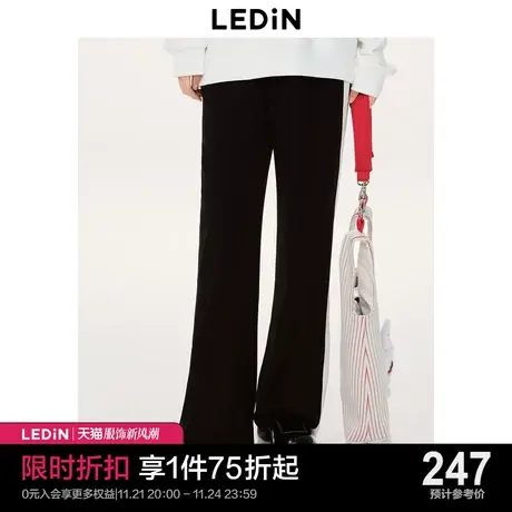 乐町黑色阔腿裤2023秋季新款撞边休闲裤女C1GBD1102商品大图