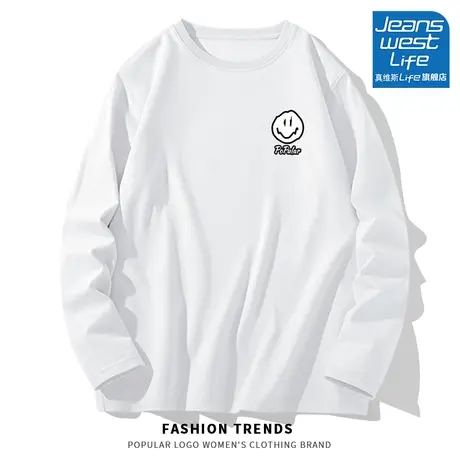 真维斯LIFE长袖t恤女2023新款早秋上衣白色纯棉宽松打底衫内搭潮商品大图