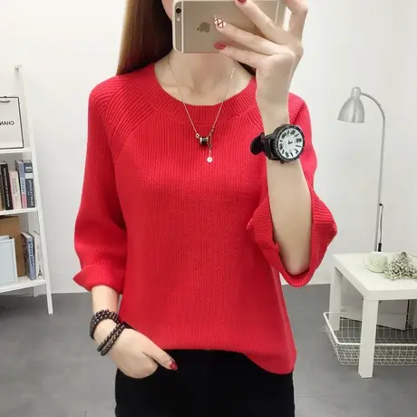 2022春秋新款中袖女装针织衫韩版大码毛衣宽松七分袖短款上衣外套图片