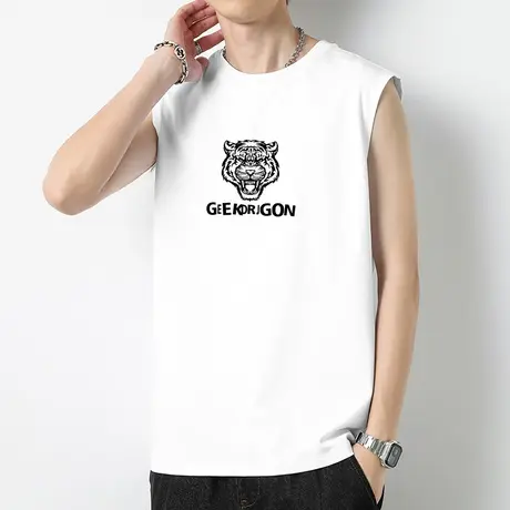 重磅纯棉白色背心男夏季宽松跨栏健身运动坎肩液氨长绒棉无袖t恤商品大图