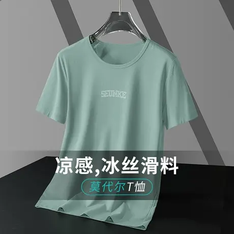 莫代尔冰丝t恤男士短袖夏季圆领上衣服凉感速干半袖字母印花体恤商品大图