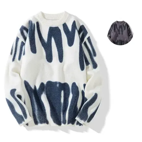 毛衣男2023新款圆领秋冬加绒毛衣修身潮流加厚上衣休闲线衣针织衫商品大图