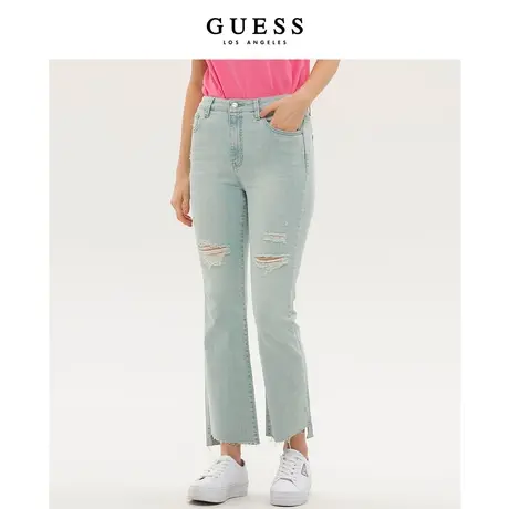 【38上新季】【秀智明星同款】GUESS款女不规则毛边破洞牛仔裤商品大图