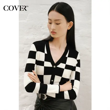 COVER2023春季棋盘格天丝羊毛混纺上衣商品大图