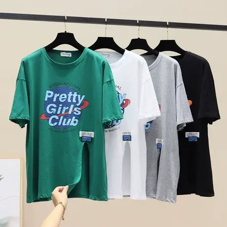 个性做旧卡通字母印花贴标短袖t恤女夏季韩版宽松慵懒打底衫上衣商品大图