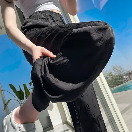 黑色提花醋酸阔腿裤女夏季2023年缎面薄款高腰显瘦垂感休闲冰丝裤商品大图