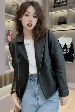 皮衣外套女2023春季新款今年流行短款皮夹克欧货时尚爆款休闲上衣图片