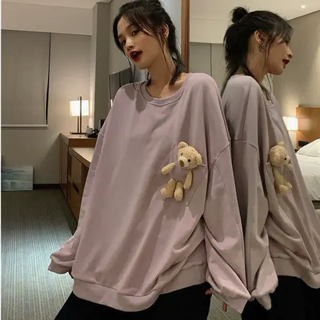 盐系卫衣女2020春秋薄款长袖宽松韩版上衣bf慵懒风ins超火cec外套图片