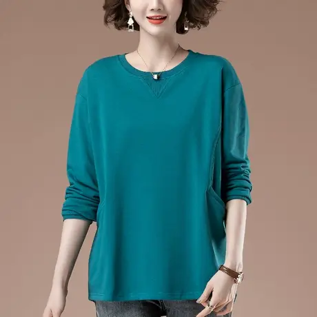 薄款卫衣女春秋加肥加大码女装宽松中年妈妈休闲圆领套头上衣外套商品大图