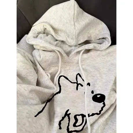 银狐绒慵懒风连帽卫衣女秋冬季宽松加绒加厚上衣外套情侣装潮ins商品大图