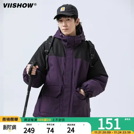 VIISHOW冲锋夹克棉服男士秋冬季加厚棉衣户外拼接保暖工装棉袄外商品大图