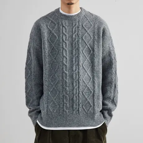奕飏粗针麻花毛衣男2022冬季潮流宽松针织衫日系复古百搭加厚毛衫图片