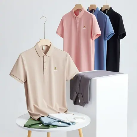 小熊刺绣Polo衫2023新款帅气翻领POLO衫男短袖T恤休闲百搭保罗衫商品大图