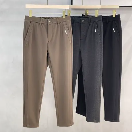 长裤子男装春秋季潮休闲裤直筒通勤宽松保暖高级感黑色毛呢裤子男商品大图