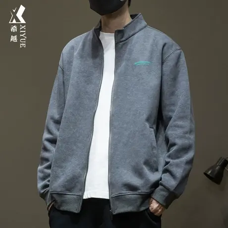 冬季重磅加厚开衫卫衣男ins潮宽松大码立领外套加肥加大美式夹克商品大图