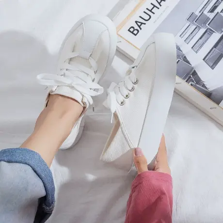 帆布鞋女夏透气薄款平底爆款百搭ulzzang学生白色低帮ins潮小白鞋商品大图