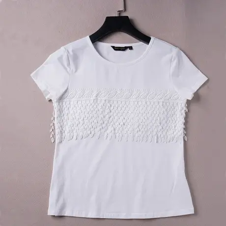 胸前流苏穗子装饰防凸点内衣棉垫遮胸上衣女 免文胸短袖T恤打底衫商品大图