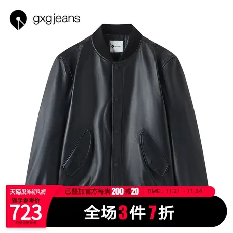 清仓gxgjeans男装2021年秋冬皮衣夹克男潮流帅气棒球服图片