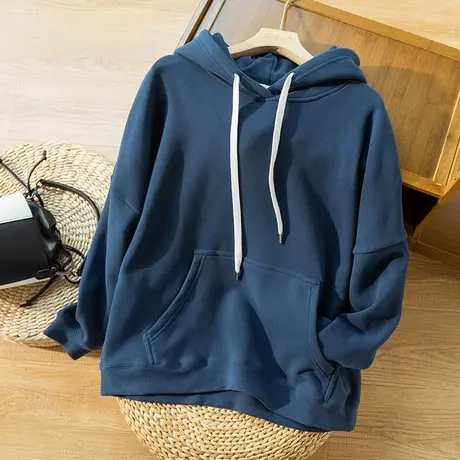 加绒加厚连帽休闲卫衣宽松文艺复古棉质上衣外套百搭2022秋冬新款图片