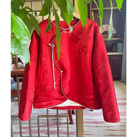 素飞素飞SU5071新中式秋冬款夹棉外套红色改良唐装拜年服商品大图